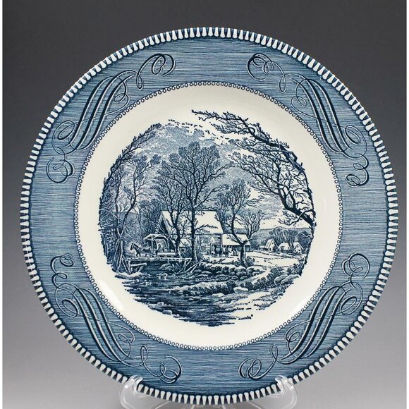 Vtg Royal China USA Currier & Ives Blue Dinner Plate 10" The Old Grist Mill L001 - Picture 1 of 8